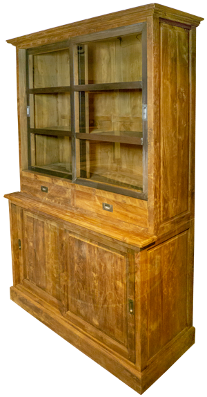 Aufsatzvitrine Teak mit Schiebetüren Glas